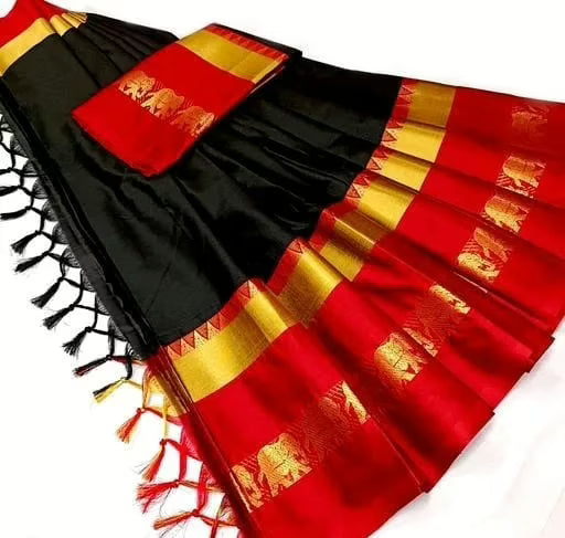 Jivika Classy Black Petite Cotton Silk Sarees