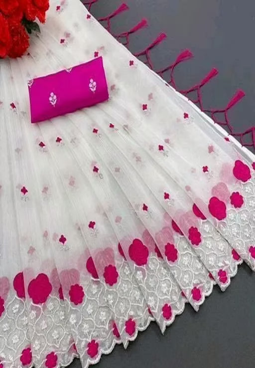 Alisha Sensational White Super Net Sarees