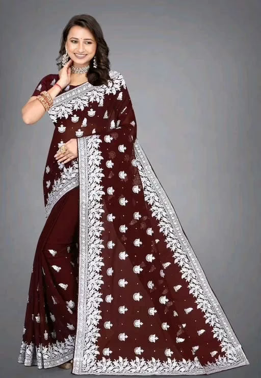Alisha Attractive Georgette Brown Sarees