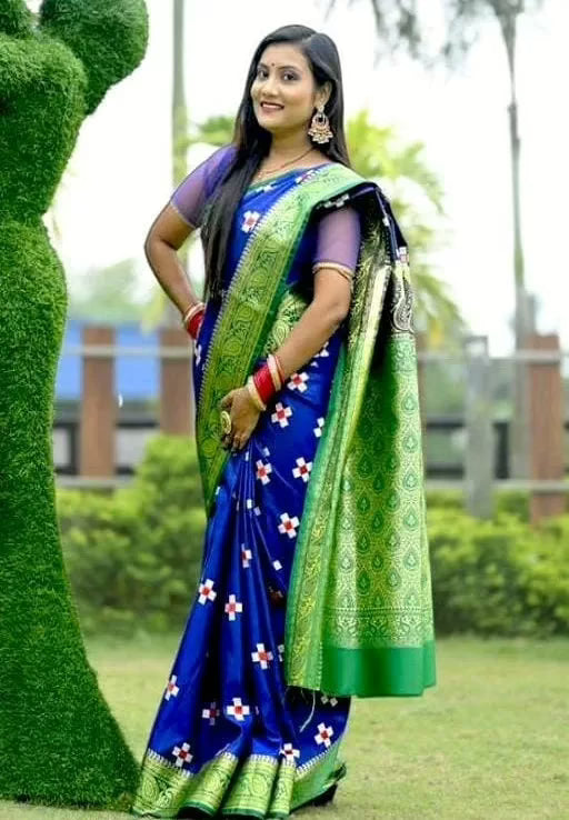 Aakarsha Blue Refined Satin Silk Sarees