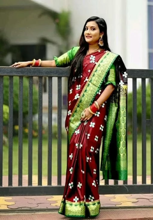 Aakarsha Maroon Refined Satin Silk Sarees