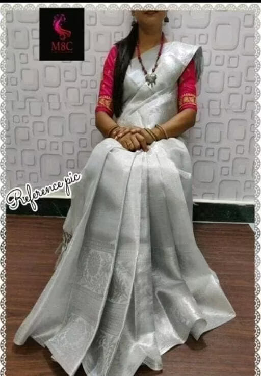 Grey Tissue Tassels and Latkans Saree With Blouse