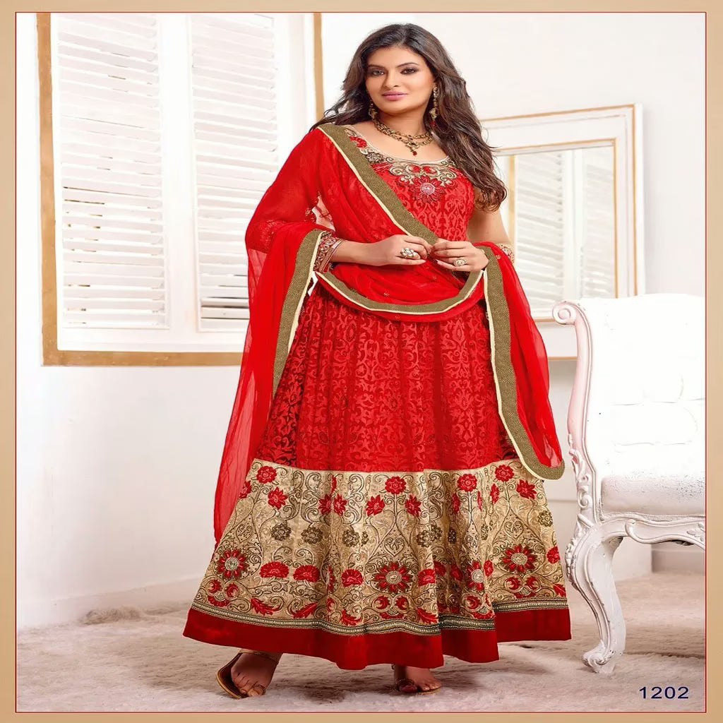 F3 Fashion Dark Red Floor Length Anarkali suit