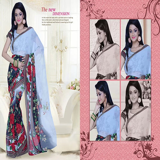 Pazaar Multi-color Printed Party Saree With Floral Print