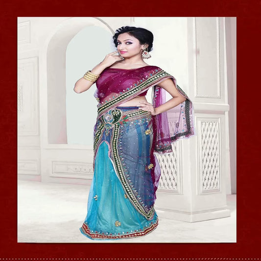 Pazaar Dulari Byzantium Purple Embroidered Party Lehenga Style Saree