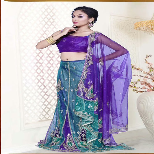 Pazaar Dulari Amethyst Violet Embroidered Party Lehenga Style Saree