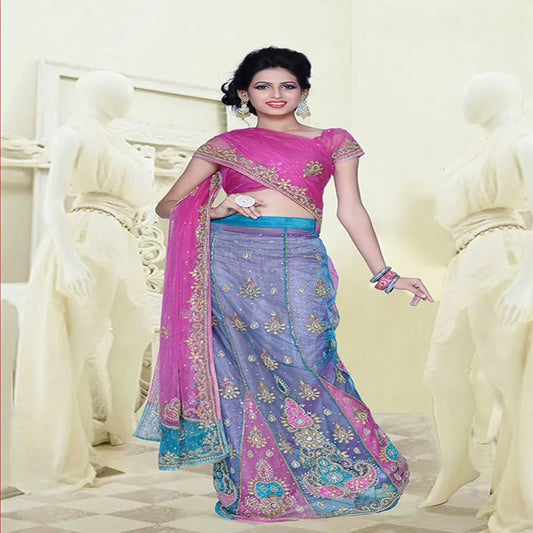Pazaar Dulari Deep Pink Embroidered Party Lehenga Style Saree