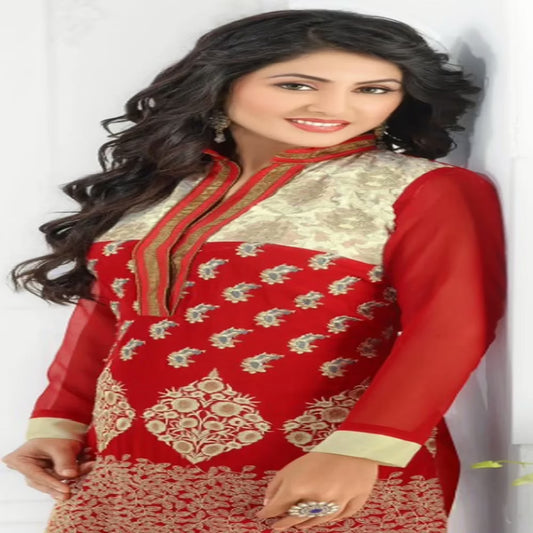 F3 Fashion Dark Red & Brown Straight Cut Pakistani Style Suit