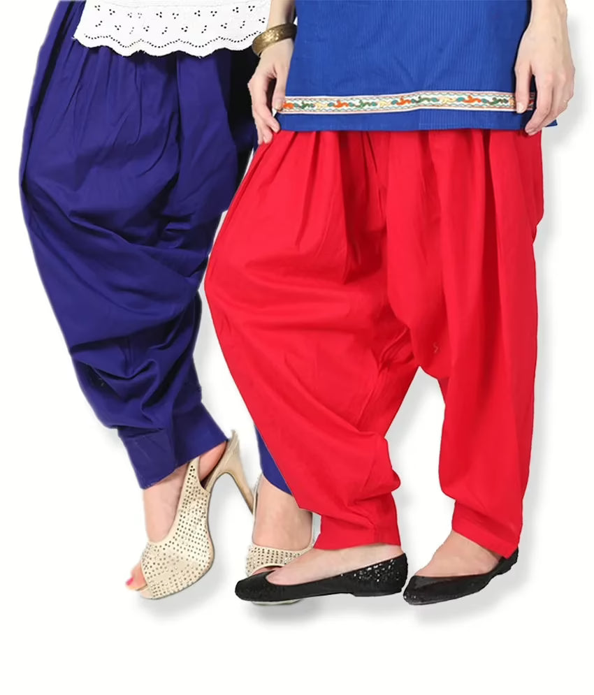 Blue & Red Cotton Patiala Salwar