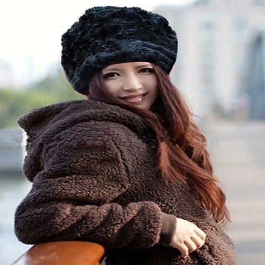 Elegant Women’s Black Faux Fur Beanie Hat