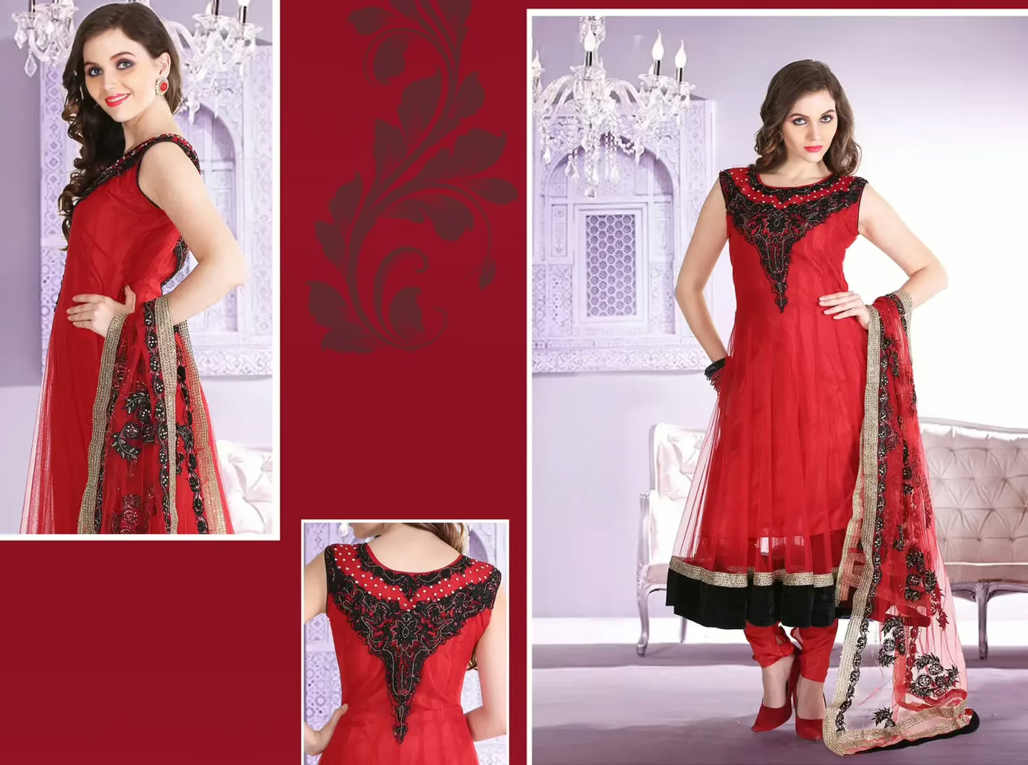 Pazaar Afreen Cardinal Red Embroidered Anarkali Salwar Kameez