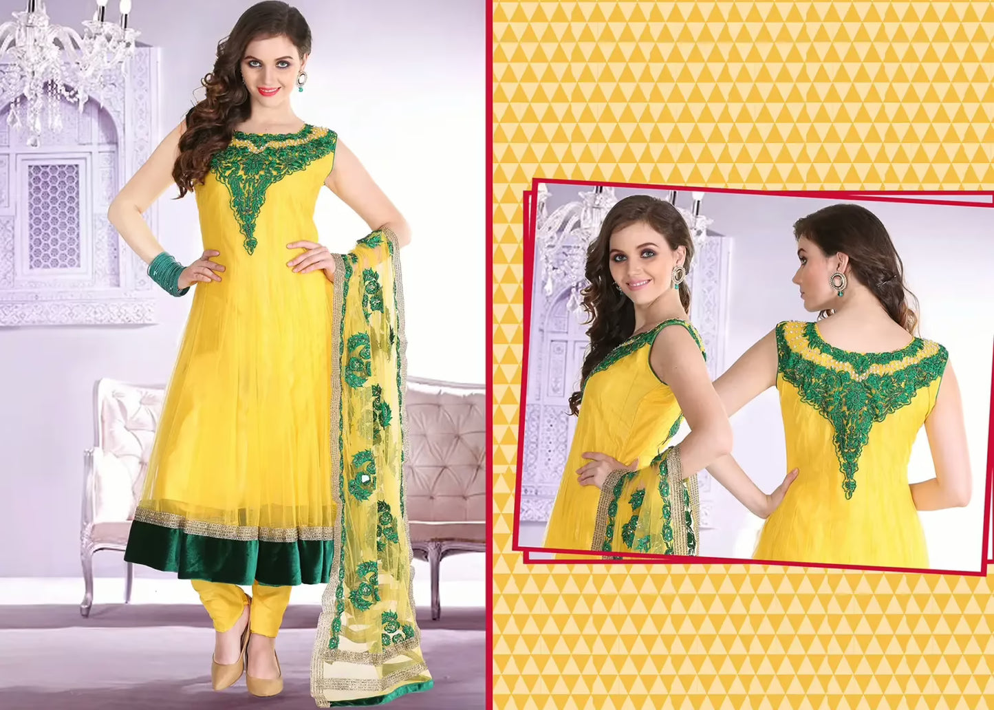 Pazaar Afreen Lemon Yellow Embroidered Anarkali Salwar Kameez