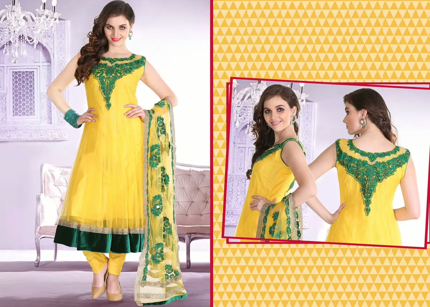 Pazaar Afreen Lemon Yellow Embroidered Anarkali Salwar Kameez