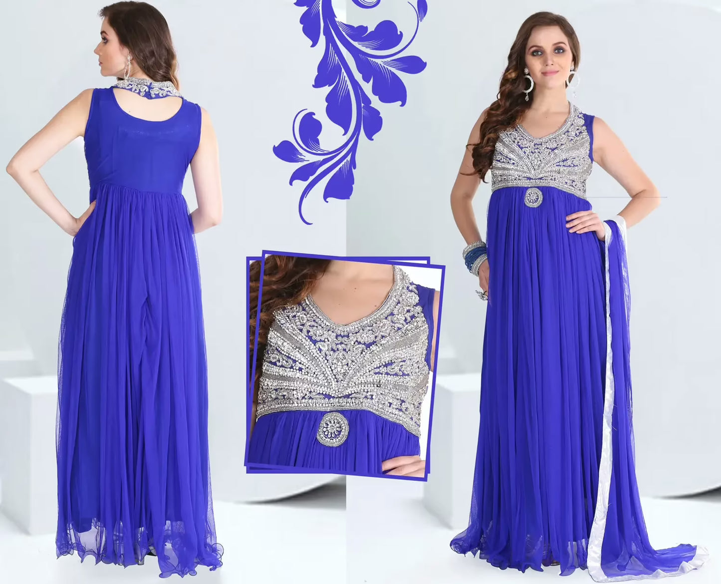 Pazaar Afreen Persian Blue Embroidered Anarkali Salwar Kameez