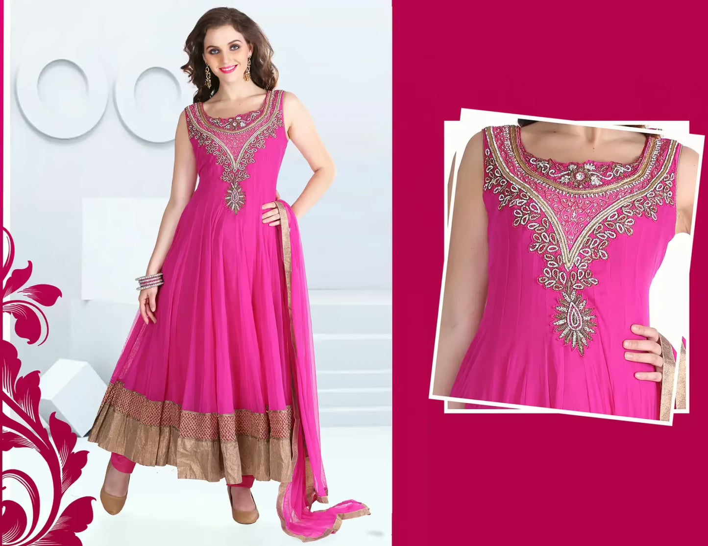 Pazaar Afreen Persian Rose Pink Embroidered Anarkali Salwar Kameez