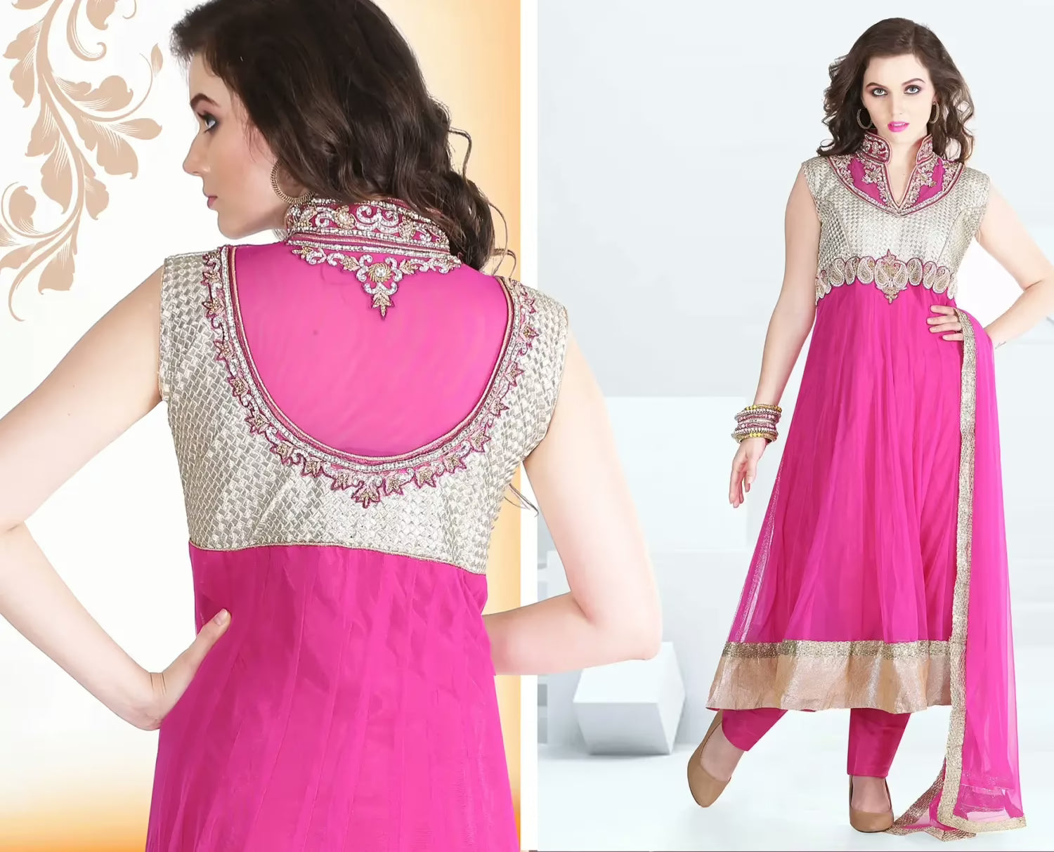 Pazaar Afreen Rose Pink Embroidered Anarkali Salwar Kameez