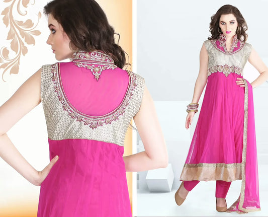 Pazaar Afreen Rose Pink Embroidered Anarkali Salwar Kameez