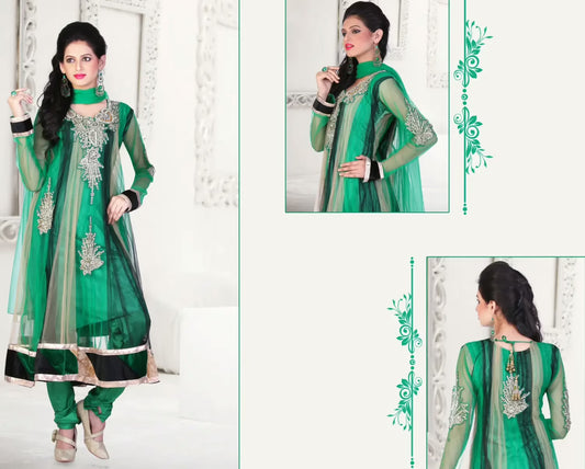 Pazaar Kaanchi Black and Sea Green Embroidered Anarkali Salwar Kameez