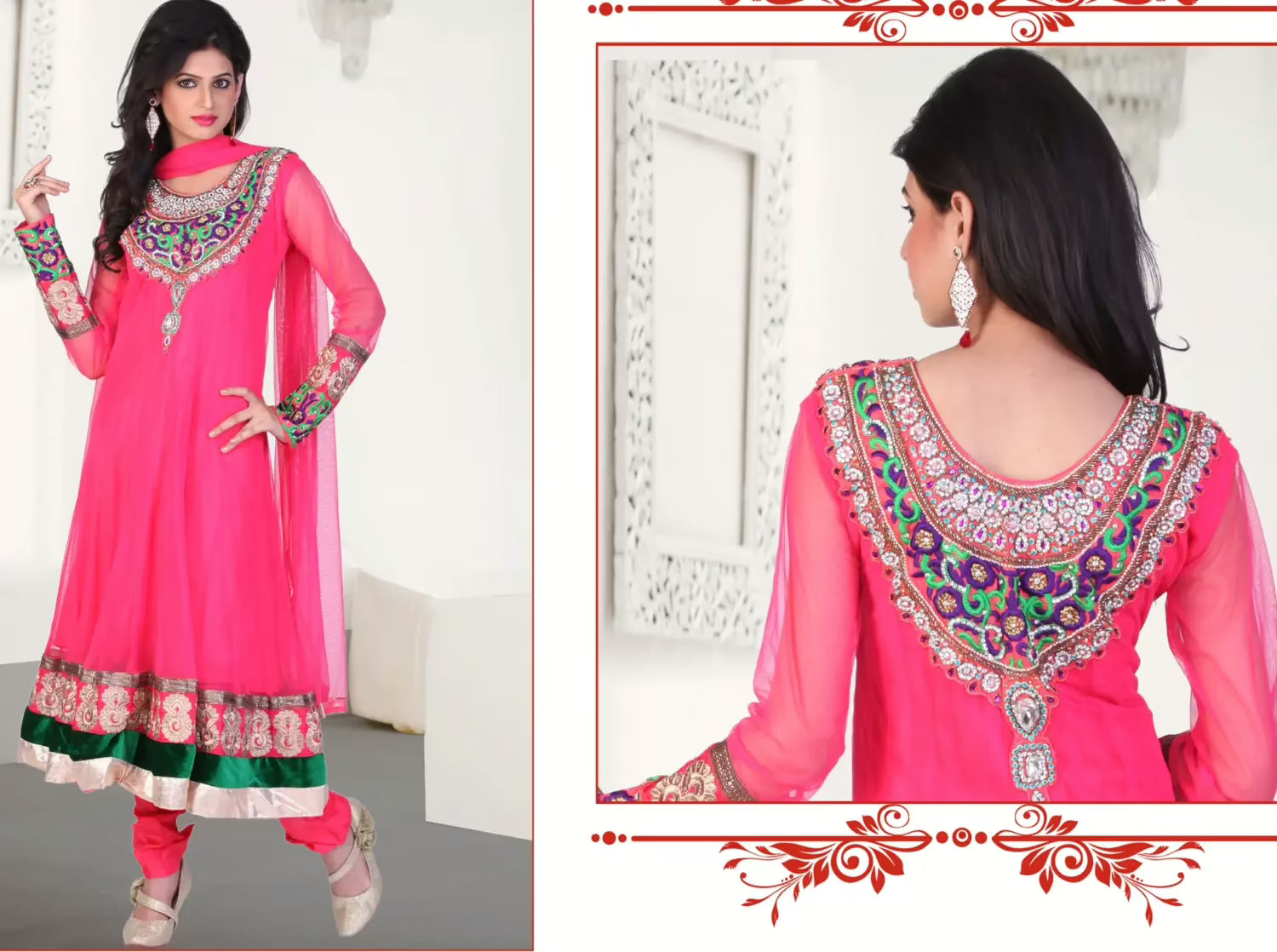Pazaar Kaanchi French Rose Pink Embroidered Anarkali Salwar Kameez