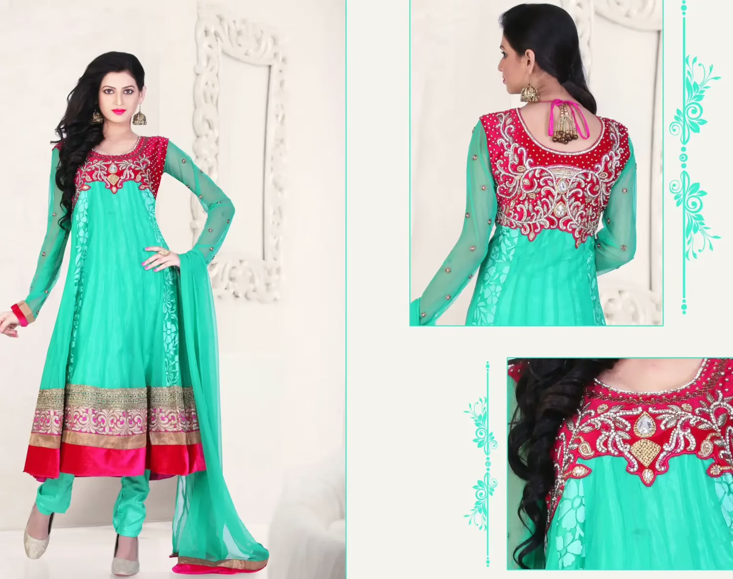 Pazaar Kaanchi Light Persian Green Embroidered Anarkali Salwar Kameez