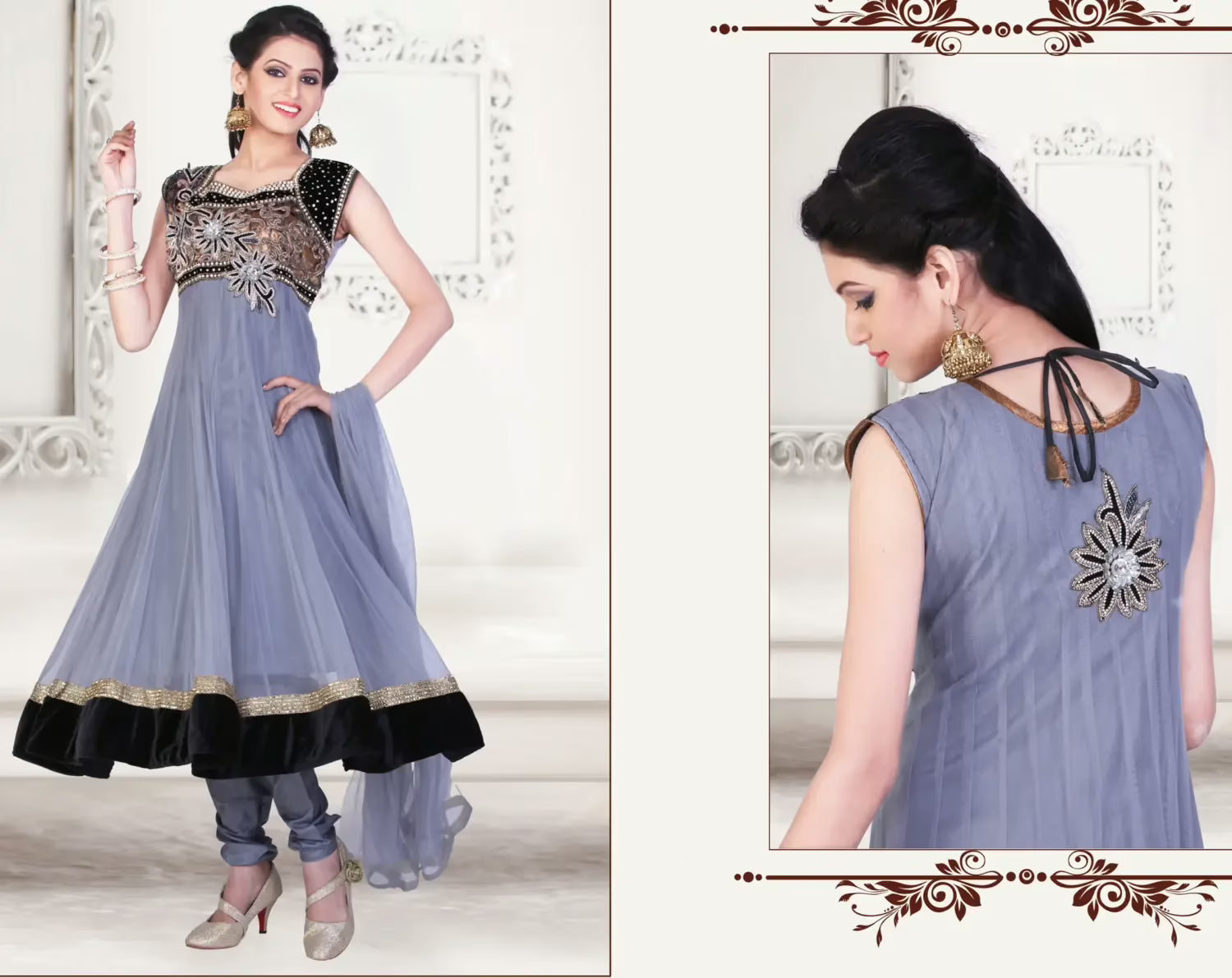 Pazaar Kaanchi Light Slate Gray Embroidered Anarkali Salwar Kameez