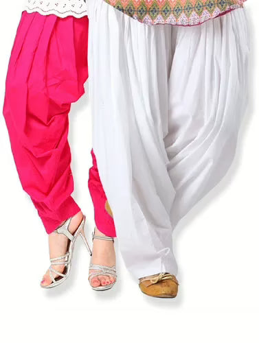 White & Pink Cotton Patiala Salwar