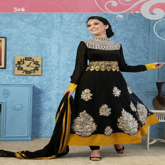 Twisa Black Color Embroidered Semi Stitched Designer Anarkali Suit
