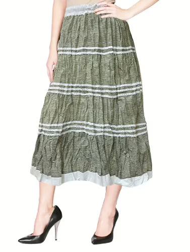 Vogue Mehndi Green Laced Wrinkled Ankle Length Skirt