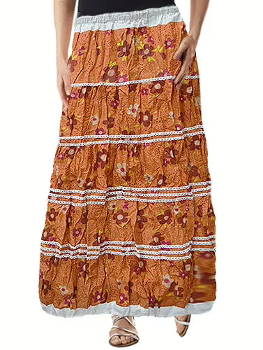 Voguish Light Brown Floral Print Ankle Length Skirt