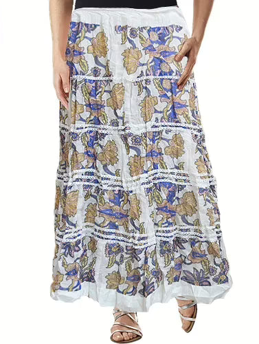 Voguish White Floral Print Ankle Length Skirt