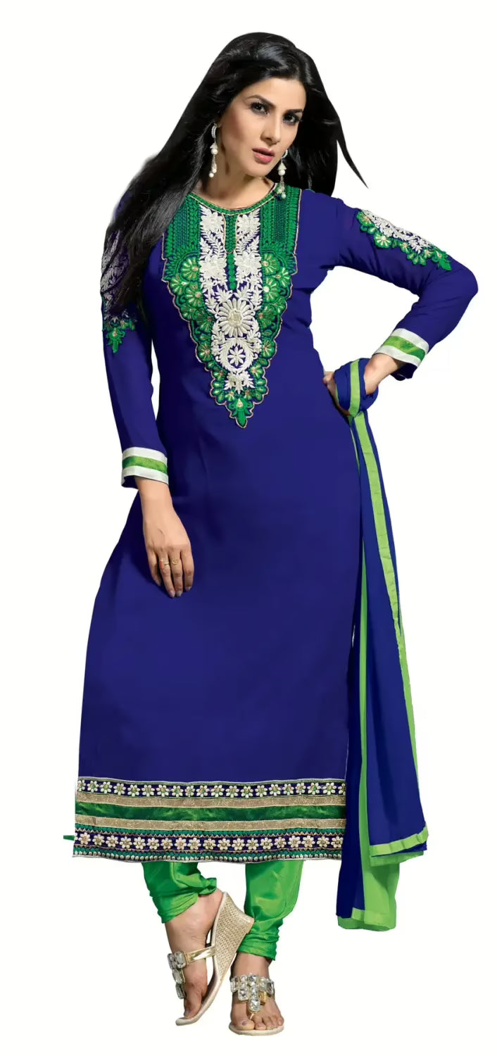 Trendz apparels Rosy Blue & Green Unstitched suit