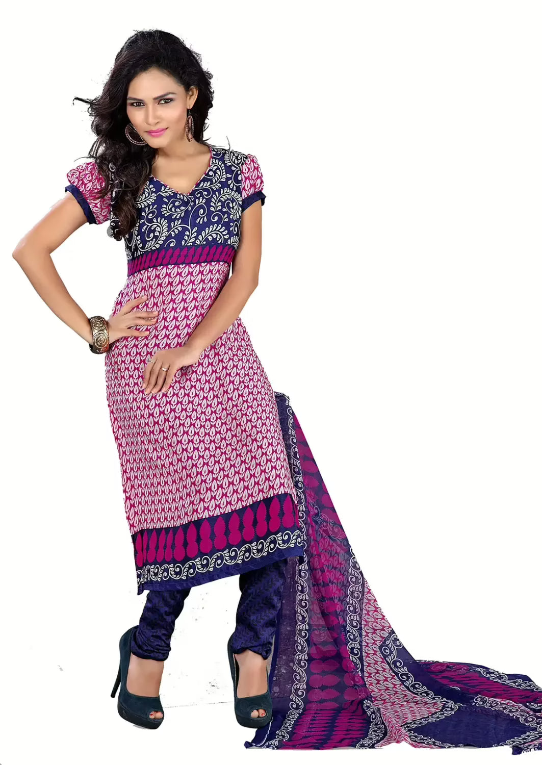 Trendz Apparels Suhani Pink & Blue Printed Unstitched Suit