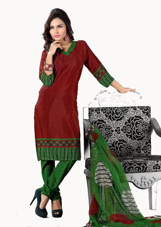 Trendz Apparels Suhani Maroon & Green Printed Unstitched Suit