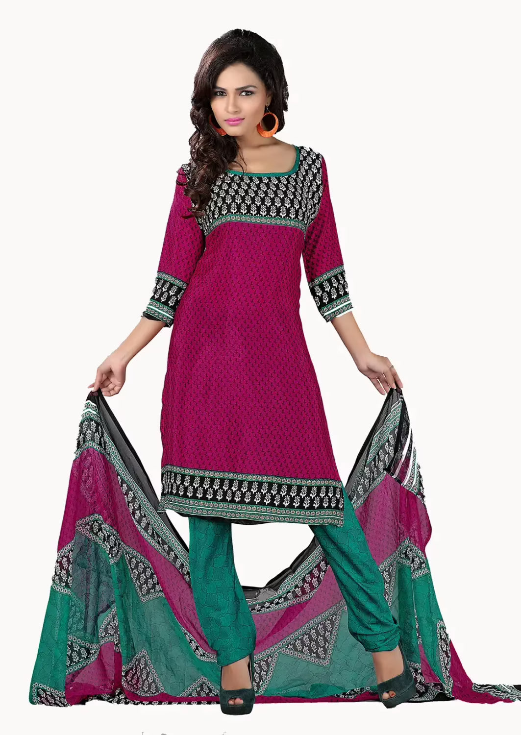 Trendz Apparels Suhani Magenta & Green Printed Duppata