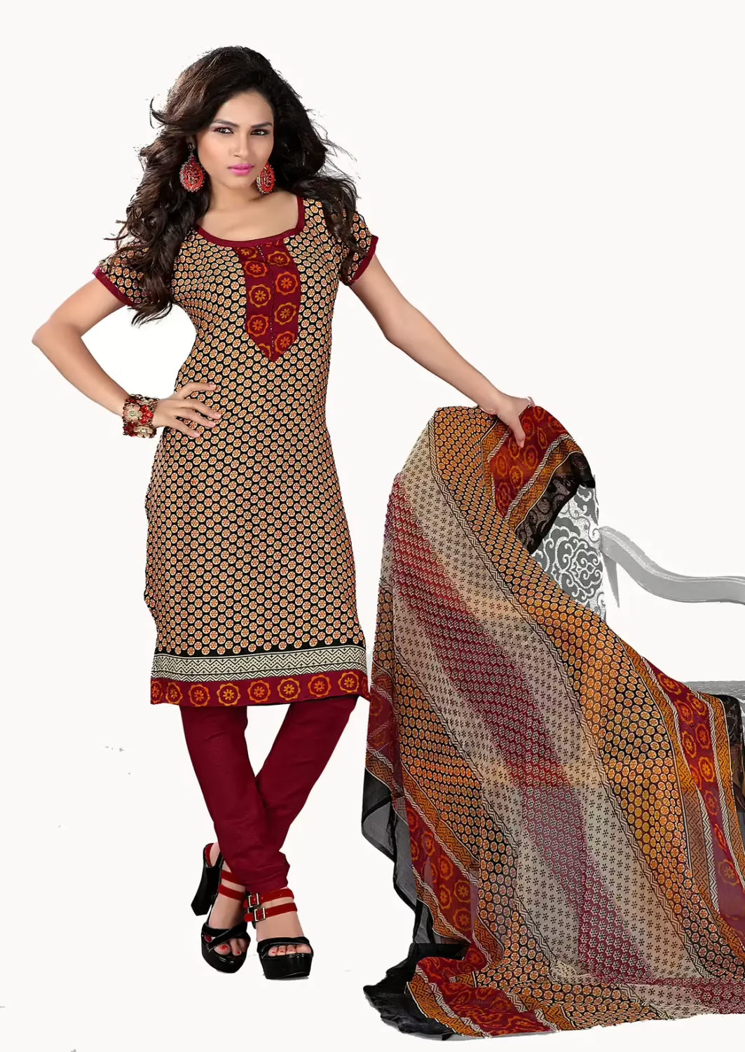 Trendz Apparels Suhani Brown Printed Unstitched Suit