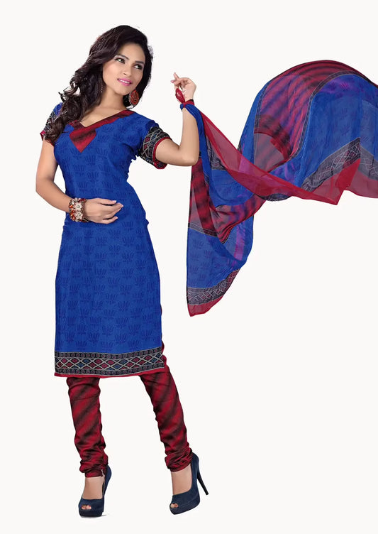Trendz Apparels Suhani Blue & Red Printed Unstitched Suit