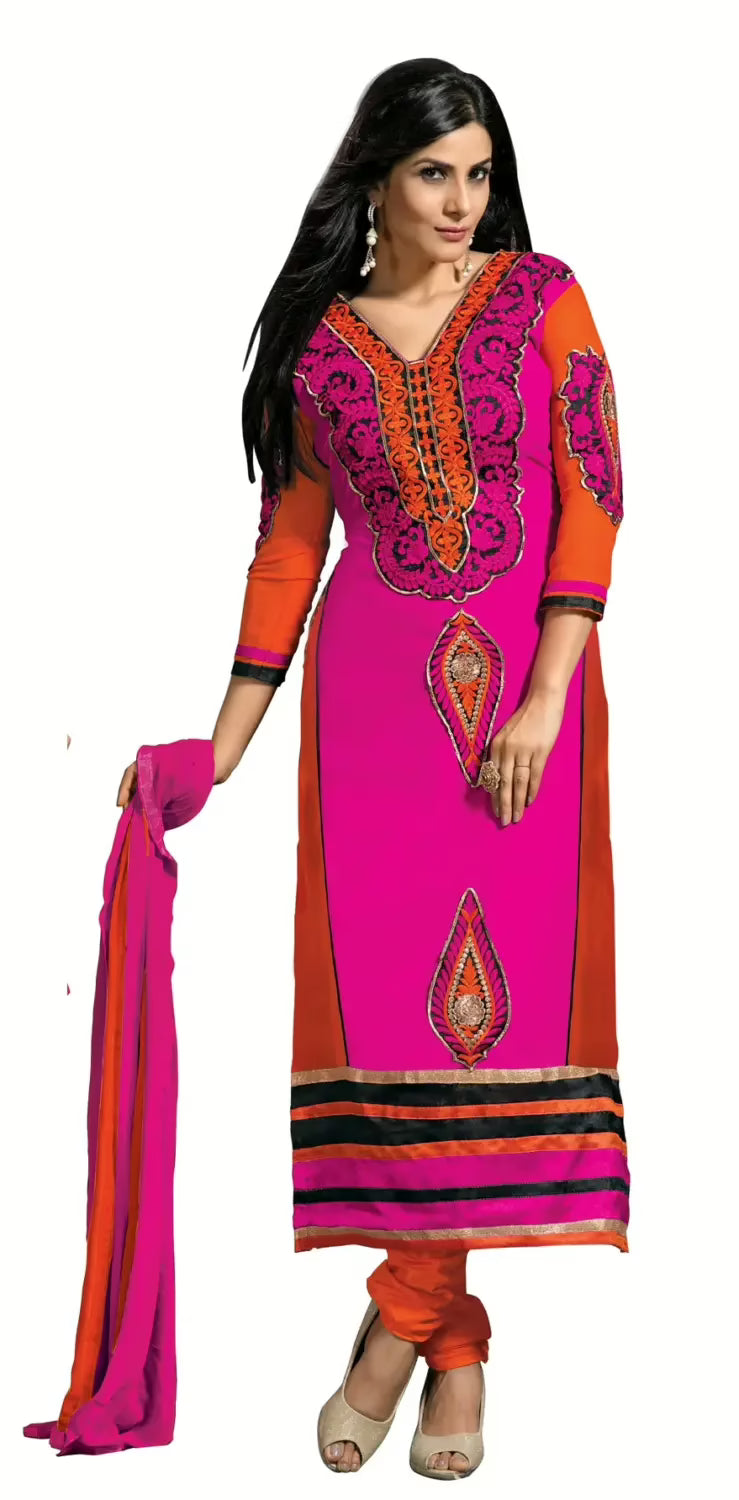 Trendz apparels Rosy Red & Orange  Unstitched suit