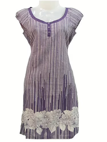 W-Purple Classic White Printed Cotton Kurti