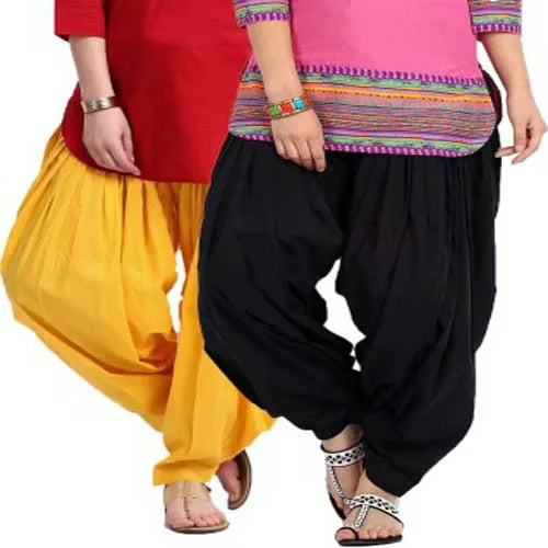Yellow & Black Cotton Patiala Salwar
