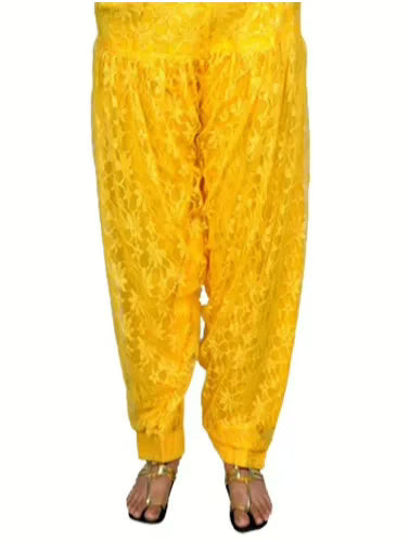 Classy Yellow Polyester Net Printed Salwar