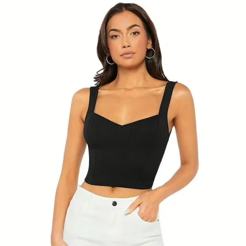 Seasons Women Black V Neck Sleeveless Lycra Top