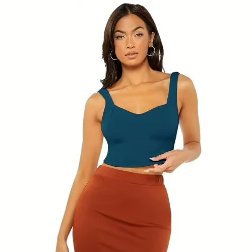 Seasons Women Blue V Neck Sleeveless Lycra Top