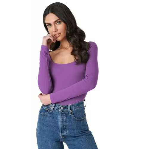 Seasons Square Neck Purple Round Edges Full Sleeve Top