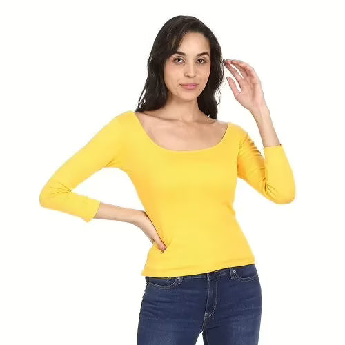 Seasons Square Neck Yellow Round Edges Full Sleeve Top