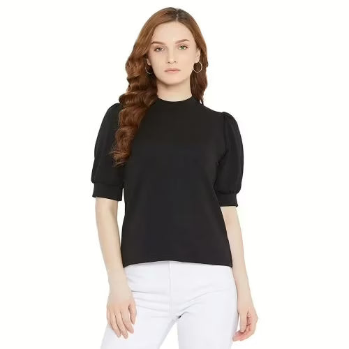 Seasons Women Solid Black High Neck Top