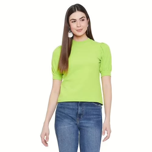 Seasons Women Solid Green High Neck Top