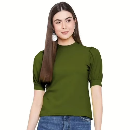 Seasons Women Green Solid  High Neck Top