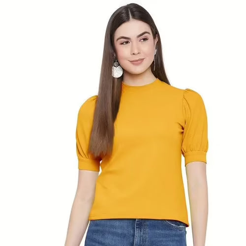 Seasons Women Yellow Solid  High Neck Top