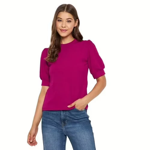 Seasons Women Maroon Solid  High Neck Top