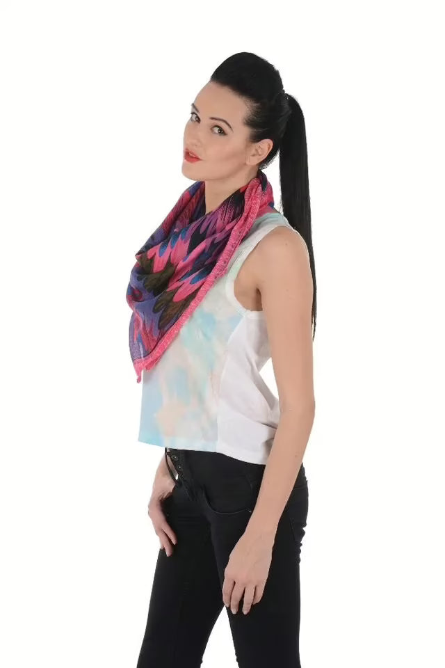 Uniscarf Blue & Pink Square cotton scarf for women